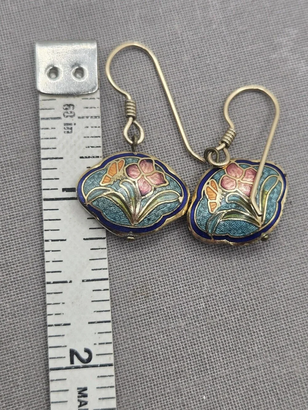 Boho Cloisonne Flower Pendant Necklace Enamel Diamond 18” Long Dainty Gold Chain